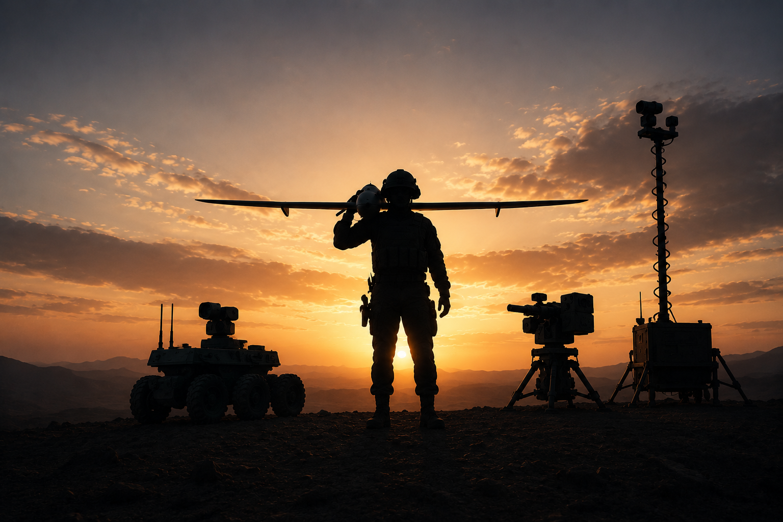 Military drone and autonomous vehicle battlefield — Vikasana Systems command platform
